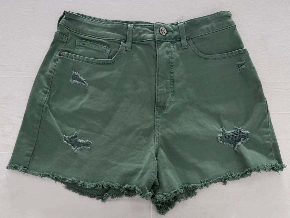 LC Lauren Conrad Denim Shorts Size 8 Green Distressed Raw Hem